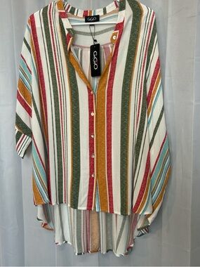 NWT, Over-sized Striped Button-Down Shirt - Hi-low Hem